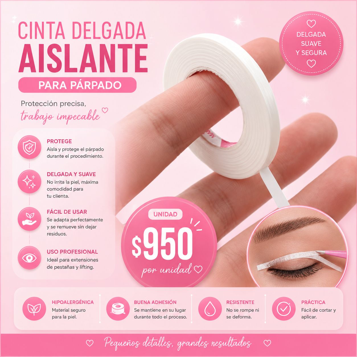 Cinta Delgada Aislante para Párpado | Cinta Profesional para Extensiones de Pestañas