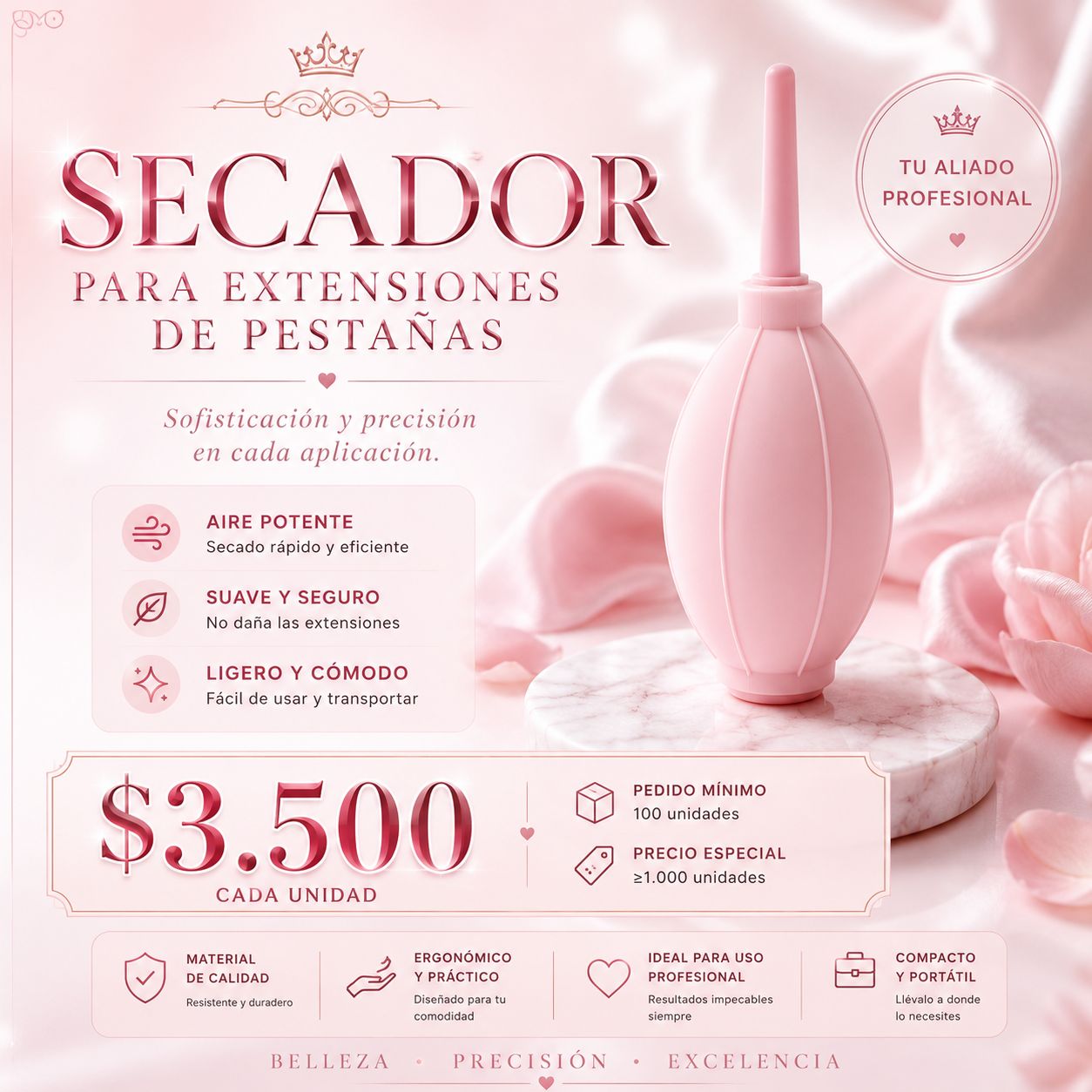 Bomba de Aire para Extensión de Pestañas – Secado Rápido y Mayor Retención del Adhesivo | Air Blower Profesional para Lashistas