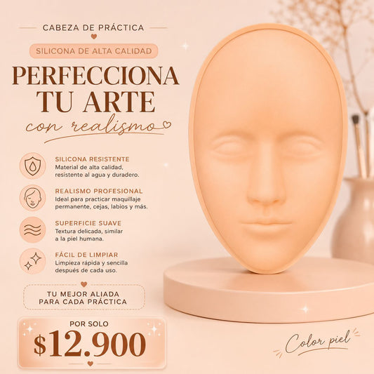 Cabeza de Práctica en Silicona Profesional | Entrenamiento para Extensiones de Pestañas, Cejas, Maquillaje y PMU