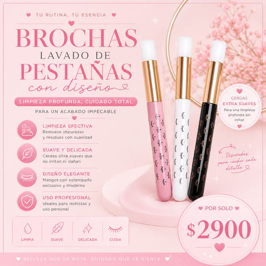 Brochas para Lavado de Pestañas con Motivo de Pestañas | Cepillo Limpiador Suave para Extensiones y Lash Shampoo