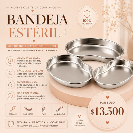 Bandeja Estéril de Acero Inoxidable Quirúrgico | Uso Profesional para Lashistas, PMU y Maquillaje