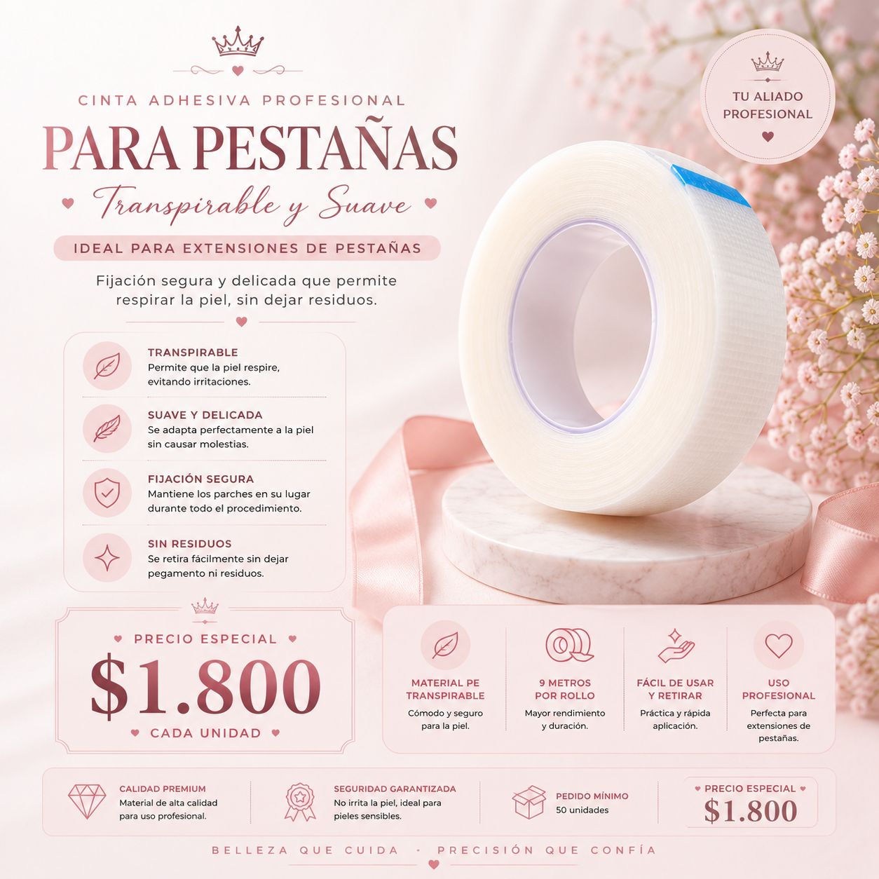 Cinta Adhesiva para Extensiones de Pestañas | Tape Profesional Transpirable y Suave