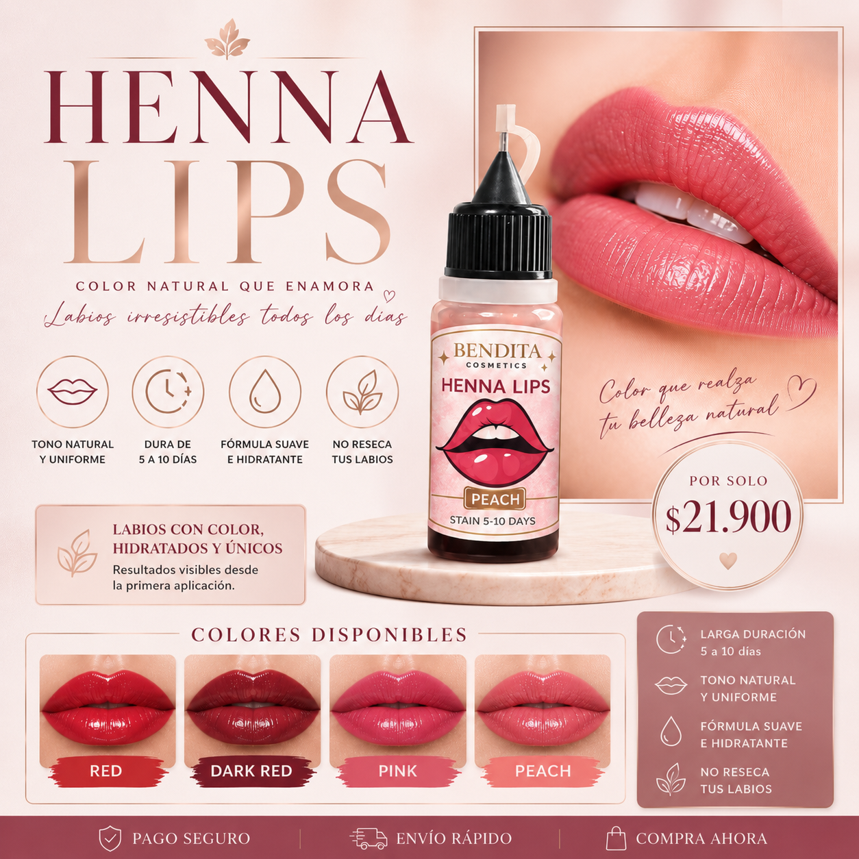 Henna Lips - Color de larga duración - Henna para labios
