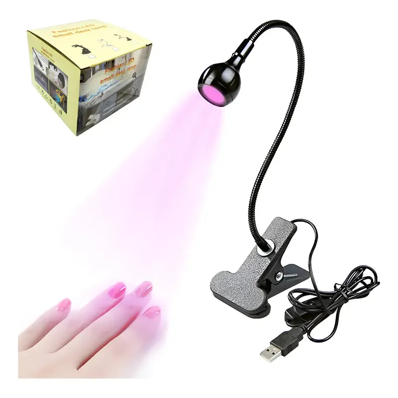 Lámpara LED UV Glowlin Mini para Uñas 3W Negra con Clip Flexible