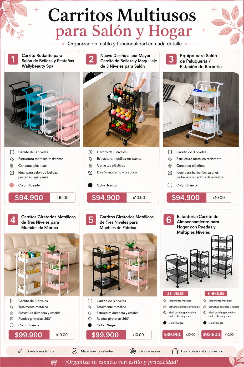 Carrito Organizador de 3 niveles - Canastas plásticas y estructura metálica