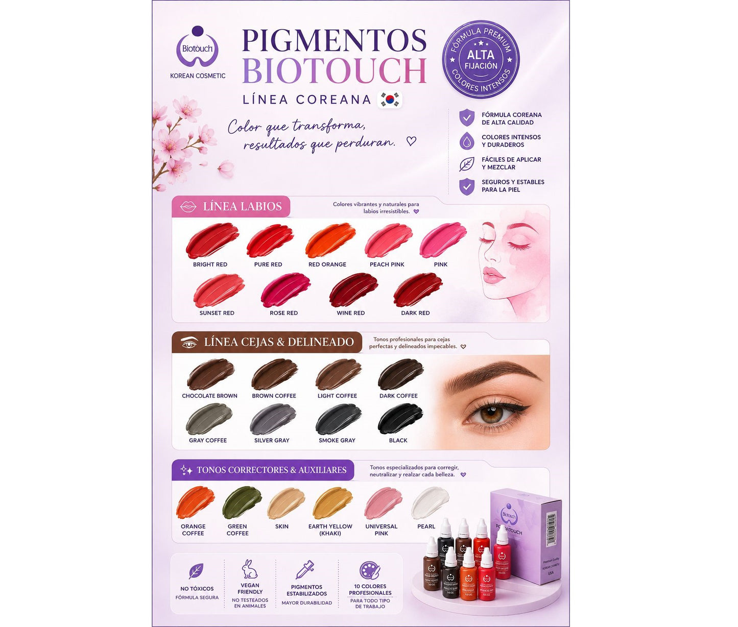 Pigmentos Biotouch | Pigmento para cejas, neutros y labios | pigmento para micropigmentación