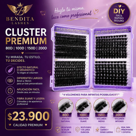 Extensiones Cluster Premium DIY Bendita Lashes 80D | 100D | 150D | 200D | Abanicos prefabricados