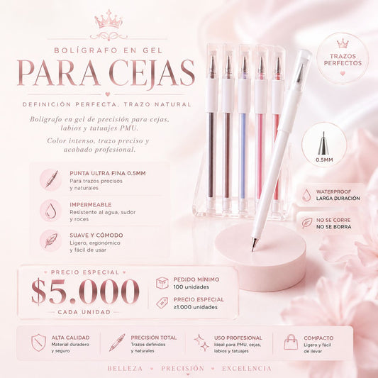 Bolígrafo en Gel para Cejas 0.5mm | Delineador Preciso Waterproof para PMU y Diseño de Cejas a Prueba de Agua