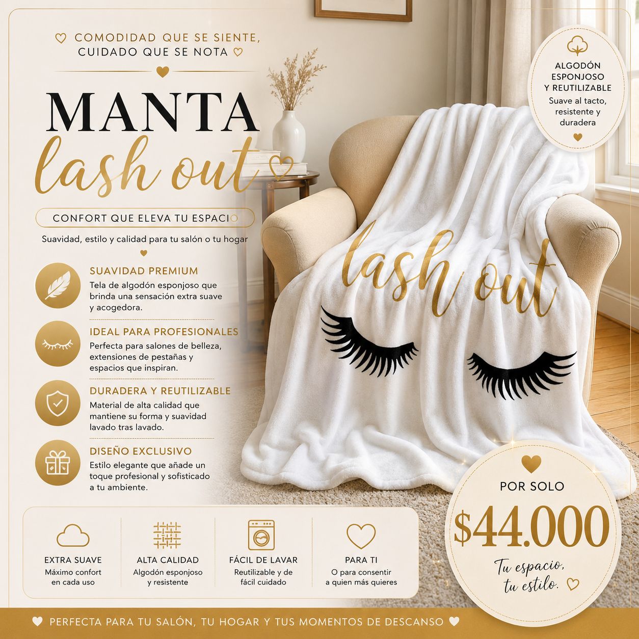 Manta Lash Out para Salón de Belleza | Cobija Suave Premium para Lashistas y Spa
