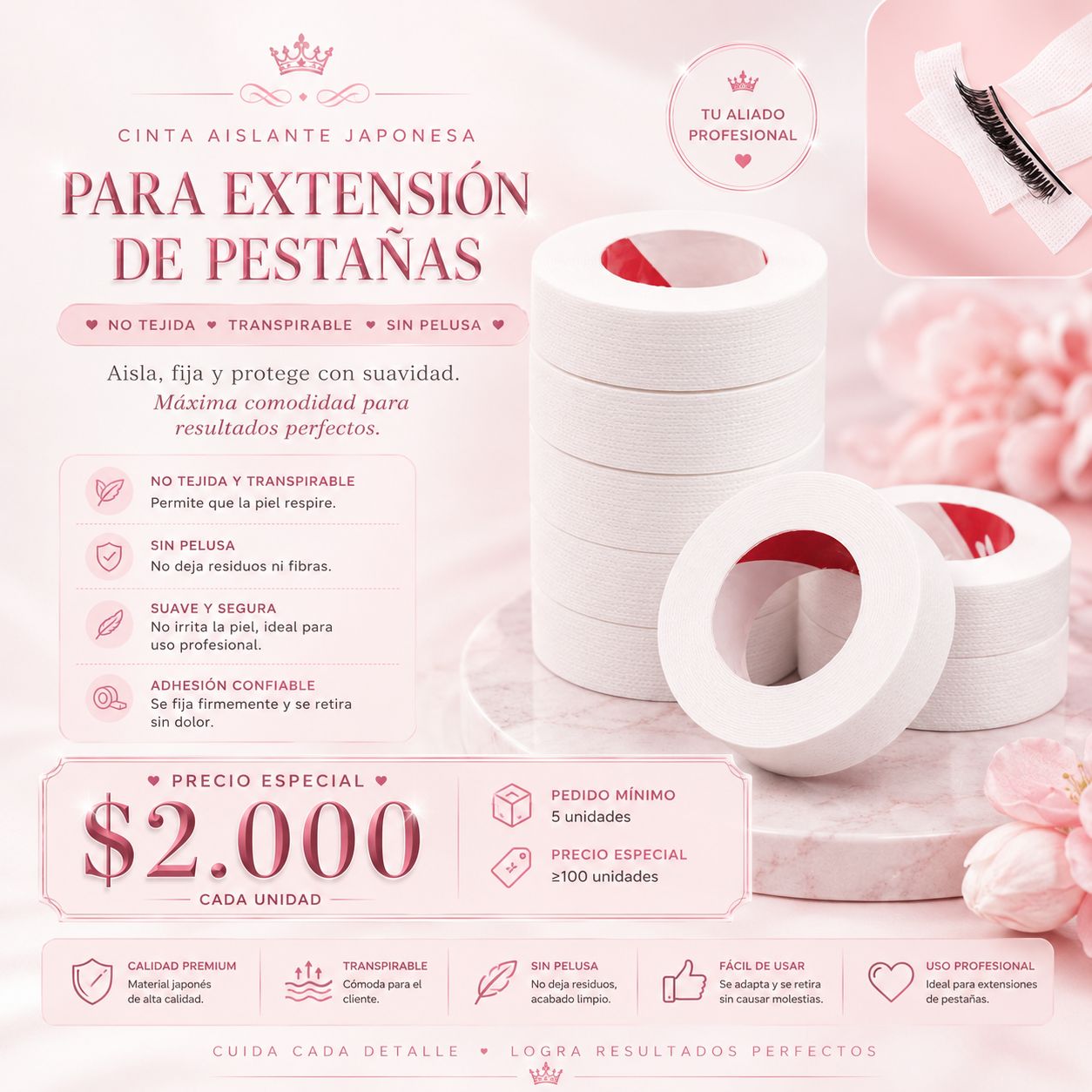 Cinta Aislante Japonesa para Extensión de Pestañas | Tape Profesional Sin Pelusa
