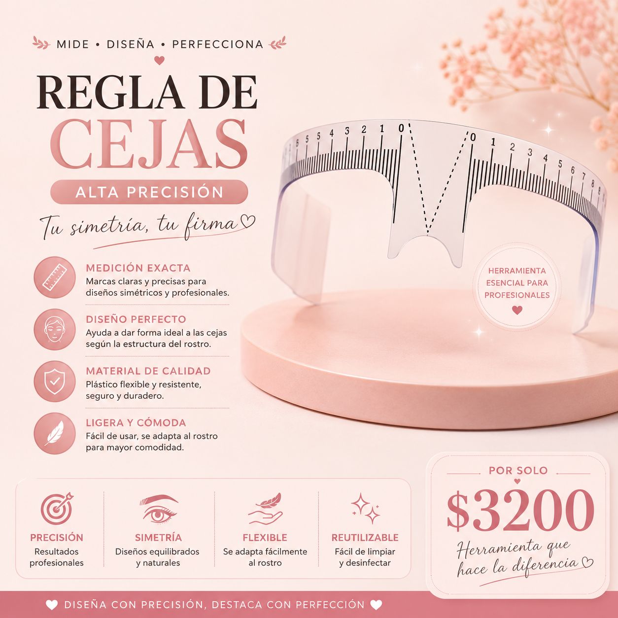 Regla para Diseño de Cejas y Microblanding