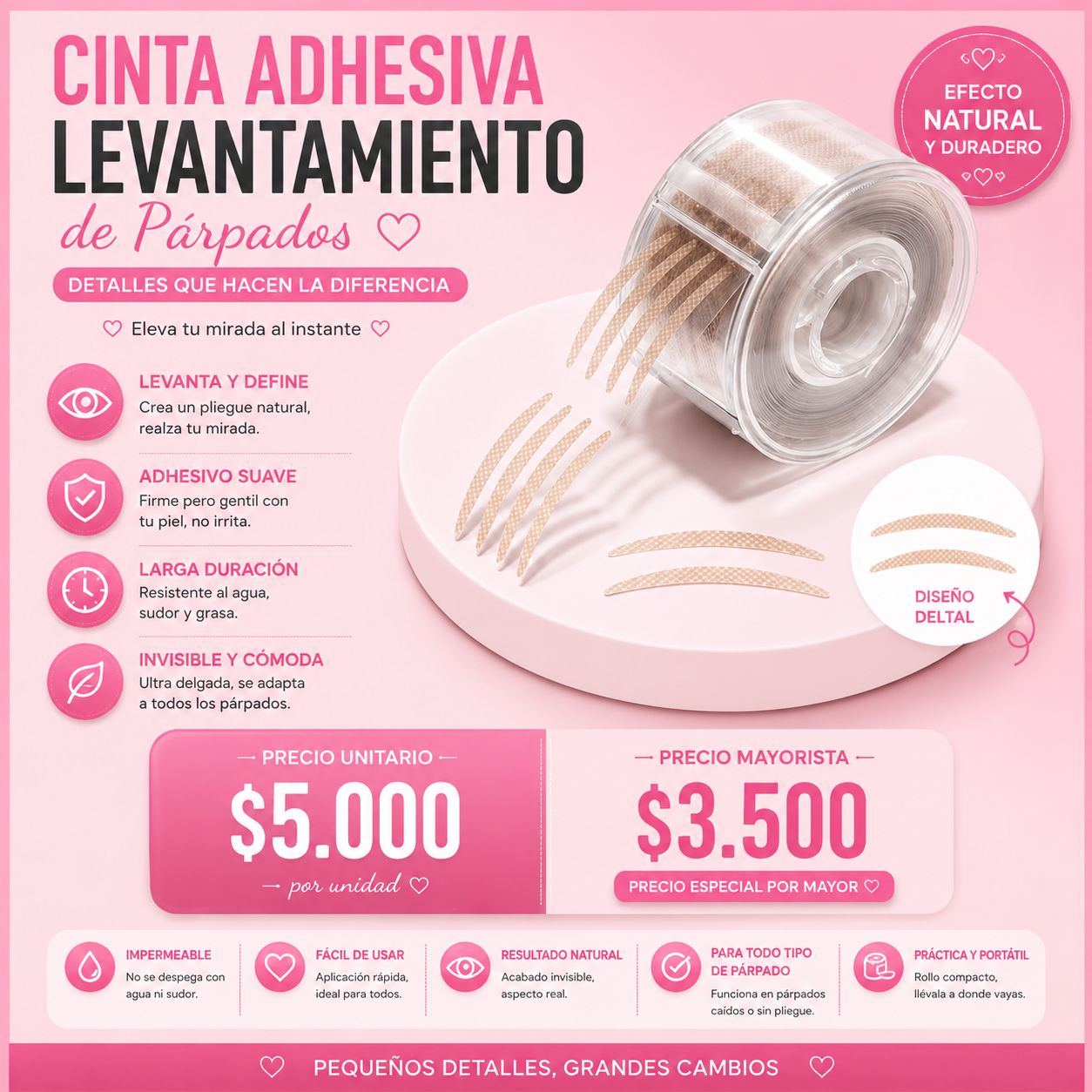Cinta Adhesiva Invisible para Levantamiento de Párpados | Efecto Natural y Duradero