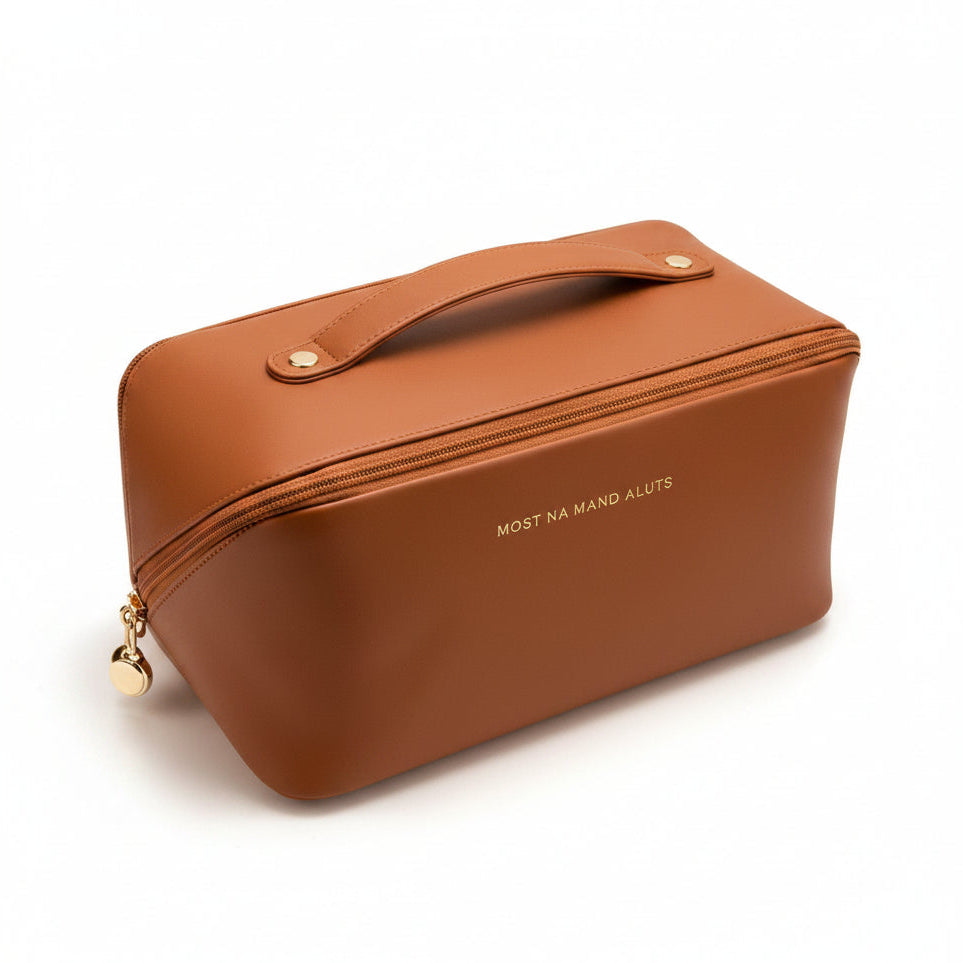 Bolsa de Maquillaje Portátil de Cuero PU | Organizador de Cosméticos y Accesorios de Viaje