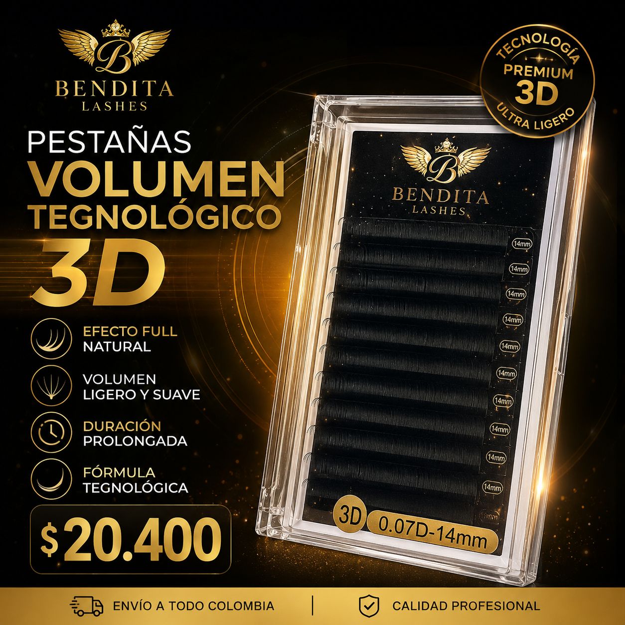 Pestañas Volumen Tecnológico 3D W 0.07 D Bendita Lashes | Ultra Ligeras y Efecto Natural