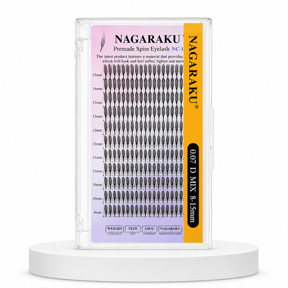 Pestañas Nagaraku Premade Spire Eyelash 0.07D Mix 8-15 mm | Efecto Wispy y Manga Profesional