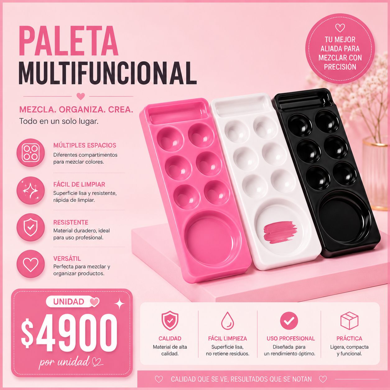 Paleta Multifuncional Profesional para Mezclas | Ideal para Pigmentos, Tintes, Adhesivos y Tratamientos