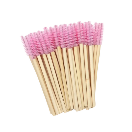 Cepillo de cejas con mango en bambú (Bamboo) Rosa desechables por 10 unidades