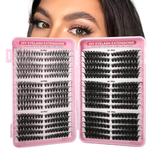 Pestañas Postizas DIY Clusters PRO | Extensiones por Segmentos Reutilizables Efecto Salón | 6 Volúmenes en 1 Kit 8mm-16mm