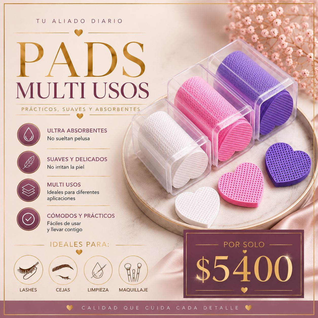 Pads Multiusos Sin Pelusa para Pestañas, Cejas y Maquillaje | Ultra Absorbentes