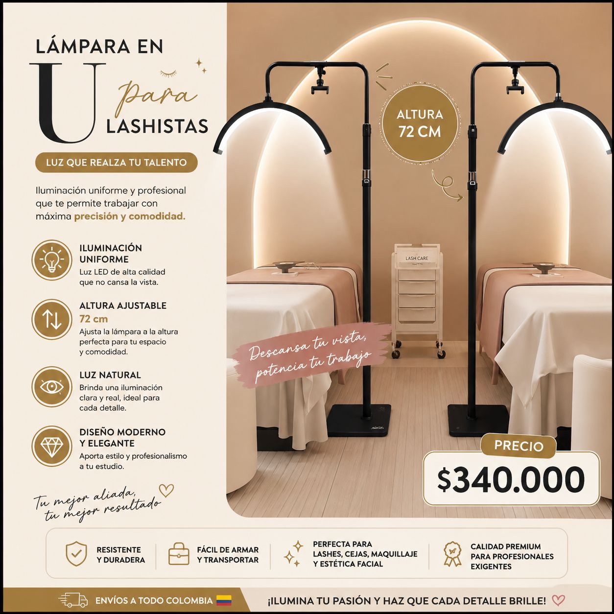 Lámpara LED en U para Lashistas | Luz Profesional Ajustable para Extensiones de Pestañas