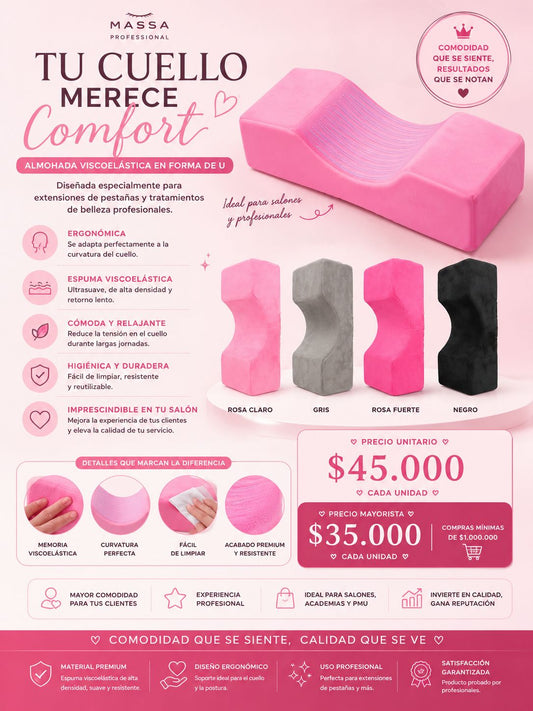 Almohada Viscoelástica en Forma de U | Soporte Ergonómico para Extensiones de Pestañas, PMU y Tratamientos de Belleza