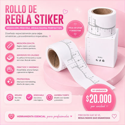 Rollo de Reglas Adhesivas para Cejas | 50 Reglas Desechables de Medición Profesional