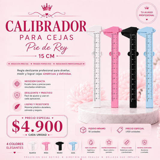 Calibrador Pie De Rey 150mm (15cm) para Cejas | Medidor Profesional para Diseño y Simetría