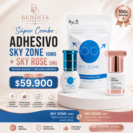 Combo Adhesivo para Extensiones de Pestañas Sky Zone 10g + Sky Rose 5g Original | Secado Rápido y Baja Emisión de Vapores