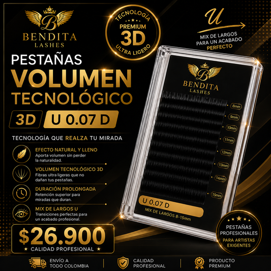 Pestañas Volumen Tecnológico 3D U 0.07 D Bendita Lashes