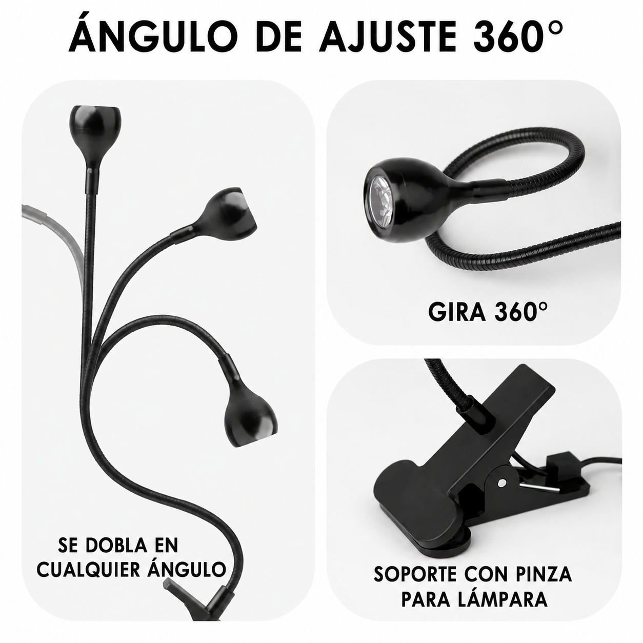 Lámpara LED UV Glowlin Mini para Uñas 3W Negra con Clip Flexible