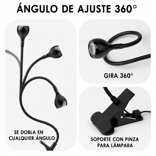 Lámpara LED UV Glowlin Mini para Uñas 3W Negra con Clip Flexible
