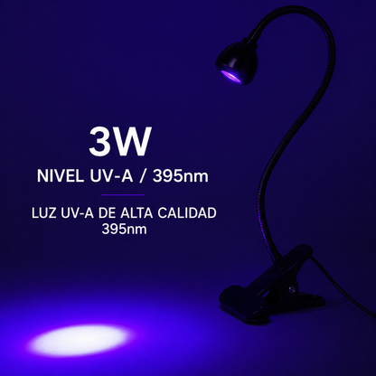Lámpara LED UV Glowlin Mini para Uñas 3W Negra con Clip Flexible