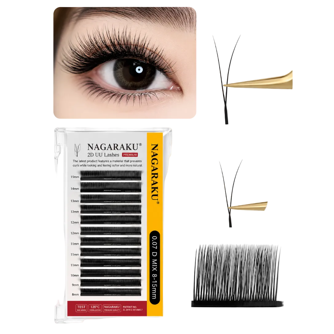 Pestañas Nagaraku 2D UU Lashes 0.07D Mix 8-15 mm | Volumen Ligero y Aplicación Rápida
