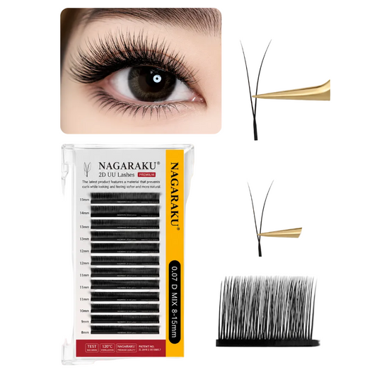 Pestañas Nagaraku 2D UU Lashes 0.07D Mix 8-15 mm | Volumen Ligero y Aplicación Rápida