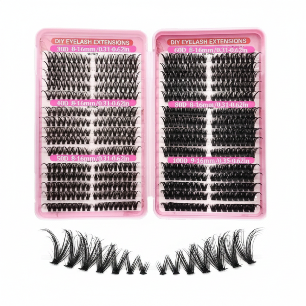 Pestañas Postizas DIY Clusters PRO | Extensiones por Segmentos Reutilizables Efecto Salón | 6 Volúmenes en 1 Kit 8mm-16mm