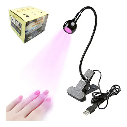 Lámpara LED UV Glowlin Mini para Uñas 3W Negra con Clip Flexible