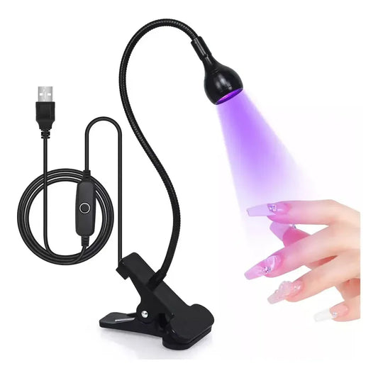 Lámpara LED UV Glowlin Mini para Uñas 3W Negra con Clip Flexible