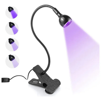 Lámpara LED UV Glowlin Mini para Uñas 3W Negra con Clip Flexible