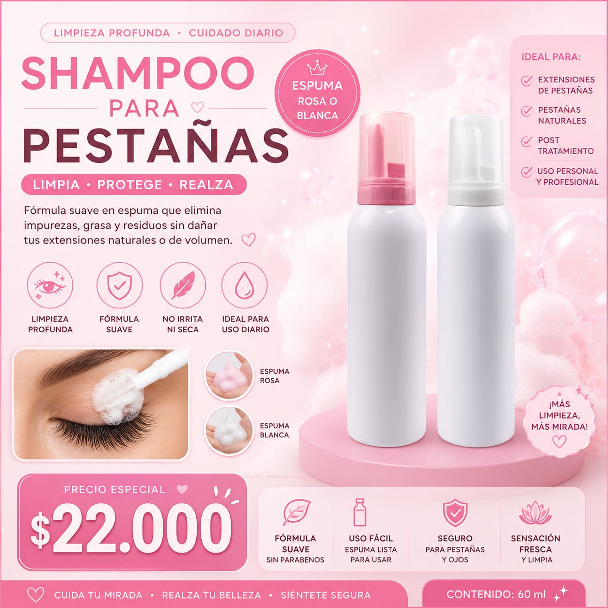 Shampoo en espuma para Pestañas 60ml
