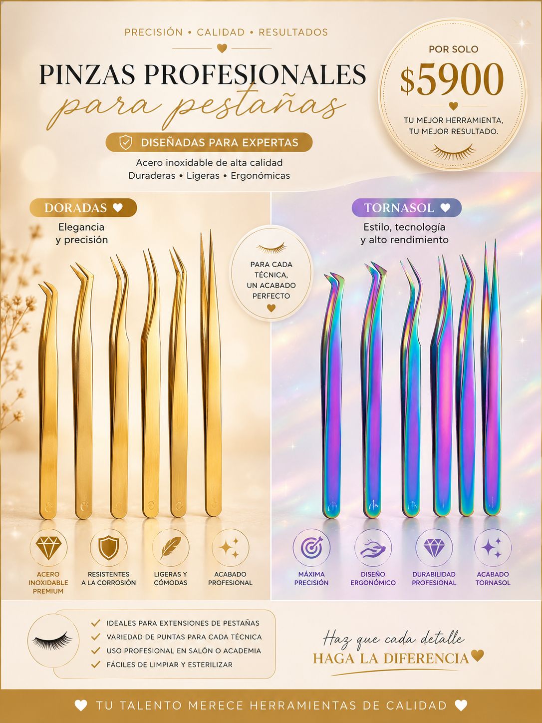 Pinzas profesionales para pestañas