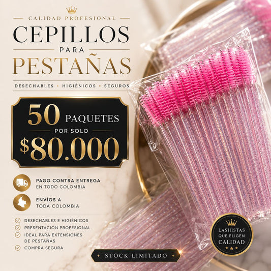 Cepillos Desechables para Pestañas por 50 paquetes | 2.500 Unidades | Spoolies Profesionales para Lashistas en Colombia