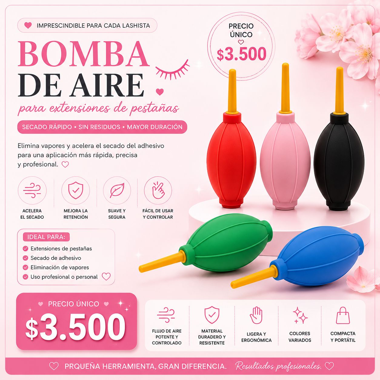 Bomba de Aire para Extensión de Pestañas – Secado Rápido y Mayor Retención del Adhesivo | Air Blower Profesional para Lashistas