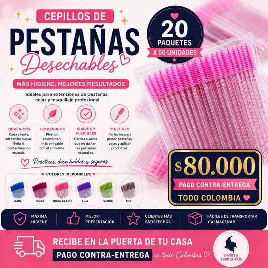 Cepillos Desechables para Pestañas y Cejas por 20 paquetes de 50 Unidades