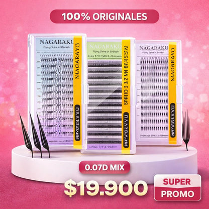Pestañas Nagaraku Premade Spire Eyelash 0.07D Mix 8-15 mm | Efecto Wispy y Manga Profesional