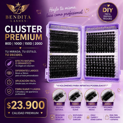 Extensiones Cluster Premium DIY Bendita Lashes 80D | 100D | 150D | 200D | Abanicos prefabricados