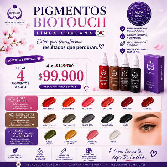 Pigmentos Biotouch | Pigmento para cejas, neutros y labios | pigmento para micropigmentación