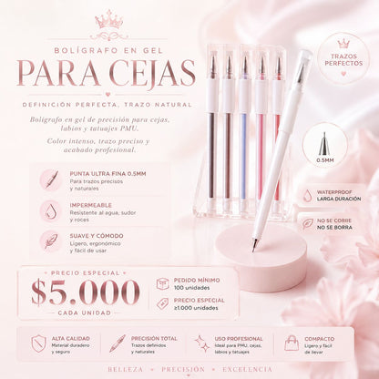 Bolígrafo en Gel para Cejas 0.5mm | Delineador Preciso Waterproof para PMU y Diseño de Cejas a Prueba de Agua