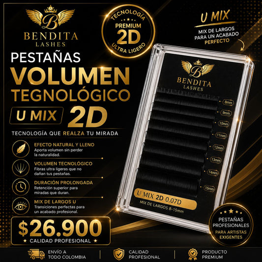 Pestañas Volumen Tecnológico 2D U 0.07D Bendita Lashes | Mix de Largos 8mm a 15mm y Clasicas desde la 9mm a la 14mm