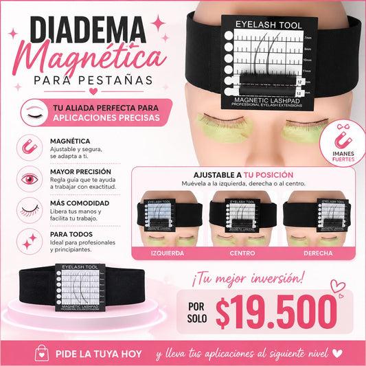Diadema Magnética para Aplicación de Pestañas | Guía Profesional Ajustable con Regla de Precisión