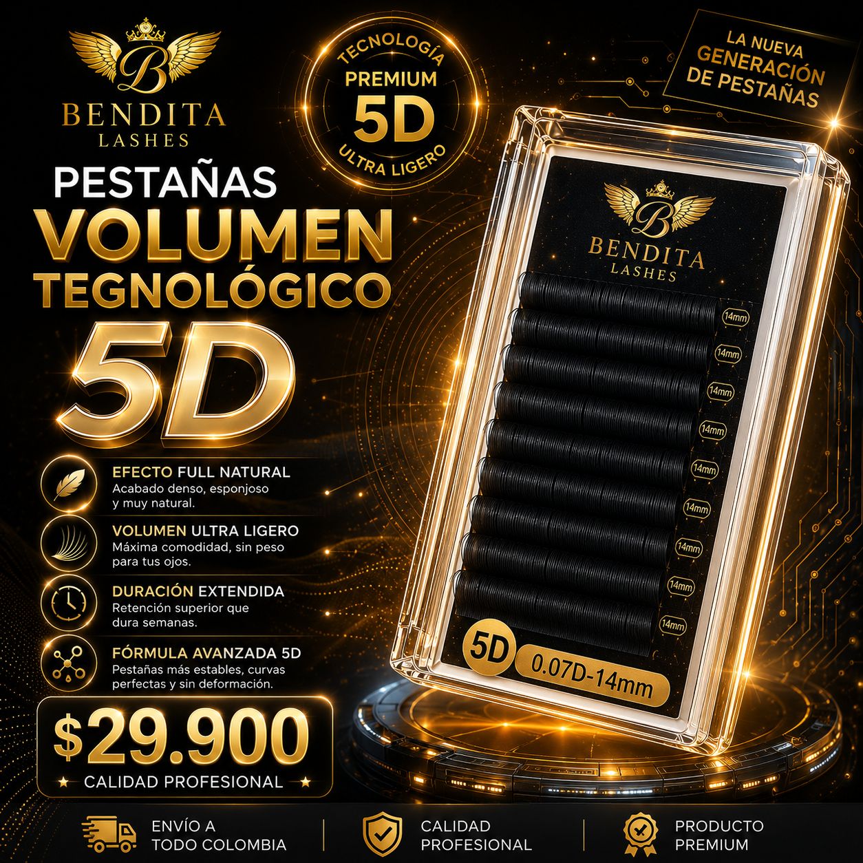 Pestañas Volumen Tecnológico 5D W 0.07 D  Bendita Lashes | Máximo Volumen Profesional Ultra Ligero